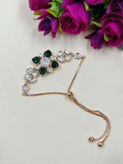 Anuja Designer Geen Stone and Polki Bracelet With Adjustable Chain For Ladies And Girls