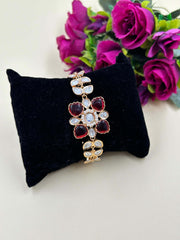 Anuja Designer Ruby And Polki Bracelet With Adjustable Chain For Ladies And Girls