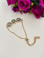 Delicate AD And Polki Kundan Chain Bracelet with green meenakaari