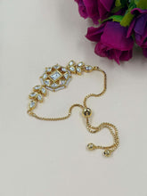 Gold Plated Uncut Polki Kundan Adjustable Chain Bracelet For Ladies And Girls