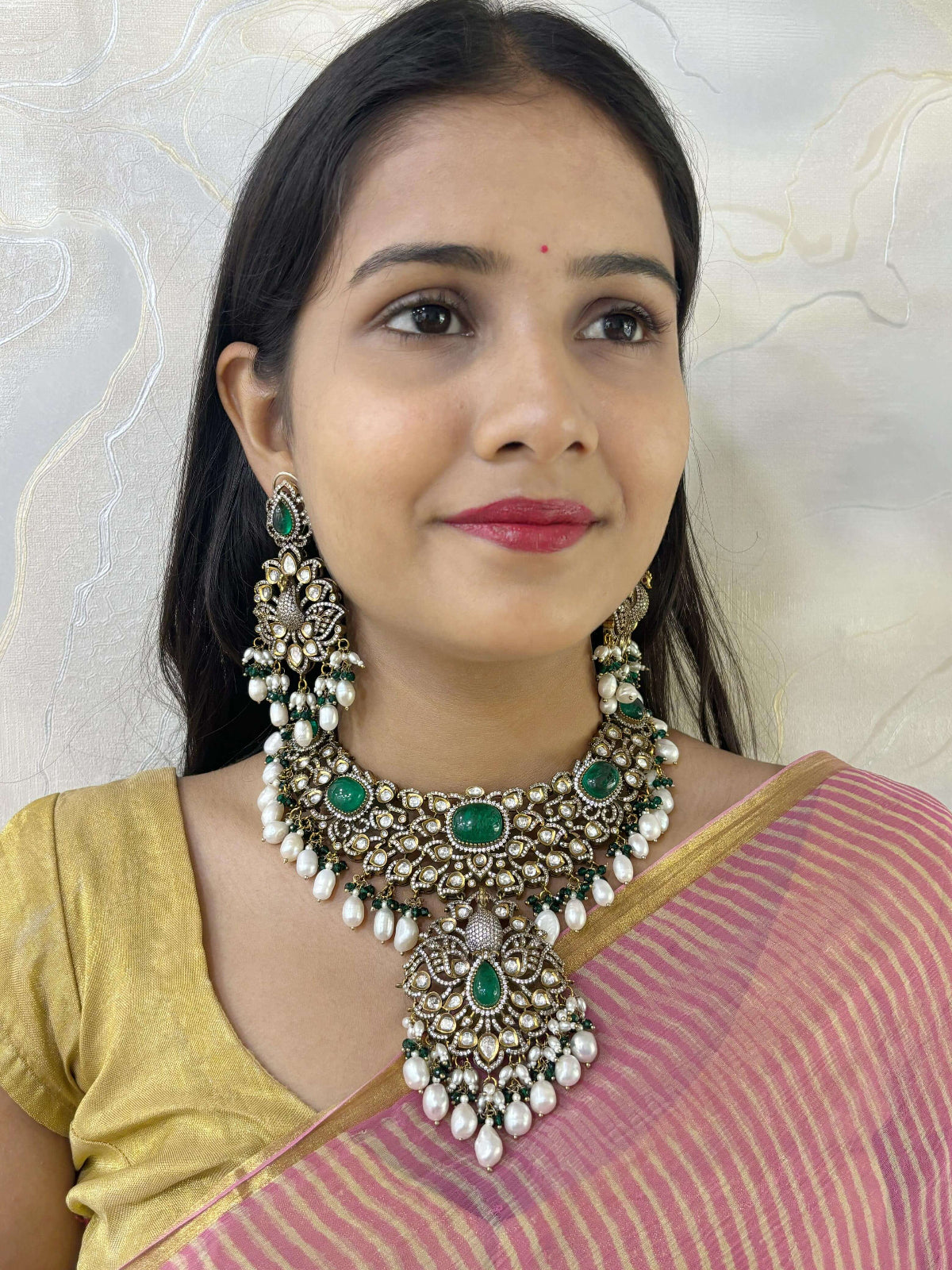 Sabyasachi Inspired Bridal Antique Victorian Jewellery Necklace Set By Gehna Shop Green