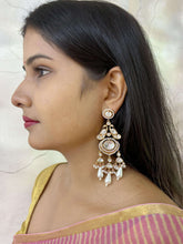 Designer Modern Look Long Kundan Polki Dangler Earrings with Studded polki and Ad stones with carat plating . Handcrated for both Indian and Western wear