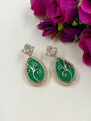 Designer AD And Polki Green Stone Dangler Earrings For Ladies