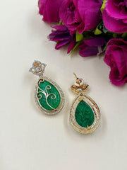 Designer AD And Polki Green Stone Dangler Earrings For Ladies