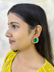 Classic Big Size Lightweight Green Polki Stud Earrings