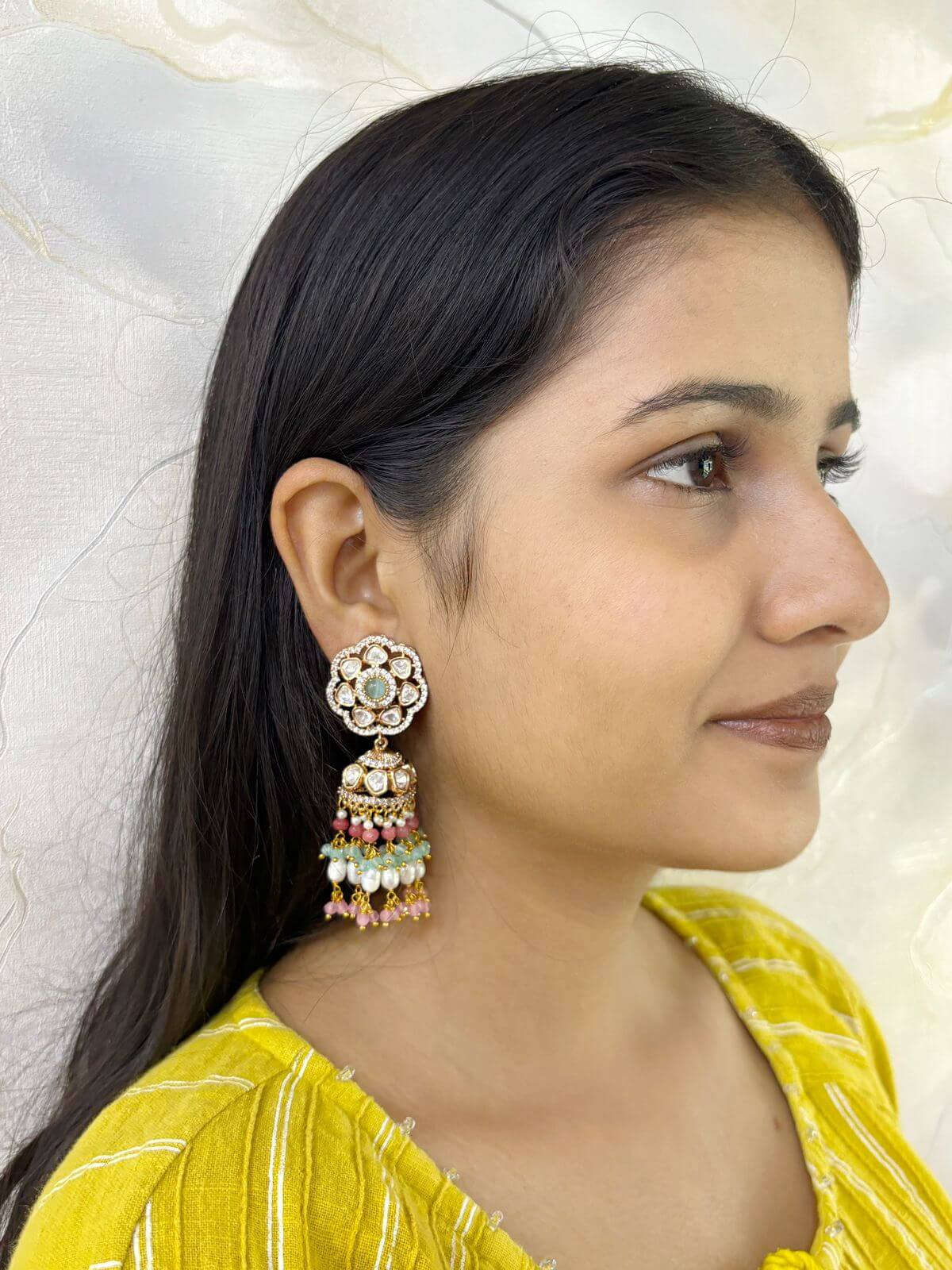 Contemporary Carat Polish AD And Polki Jhumka Earrings For Ladies
