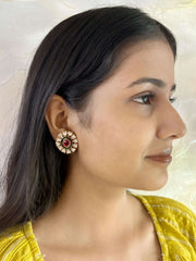 Lightweight Designer Pink Kundan Polki Stud Earrings For Ladies