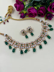 Priyasi Beautiful Short Green Polki Necklace Set handcrafted for Weddings and parties