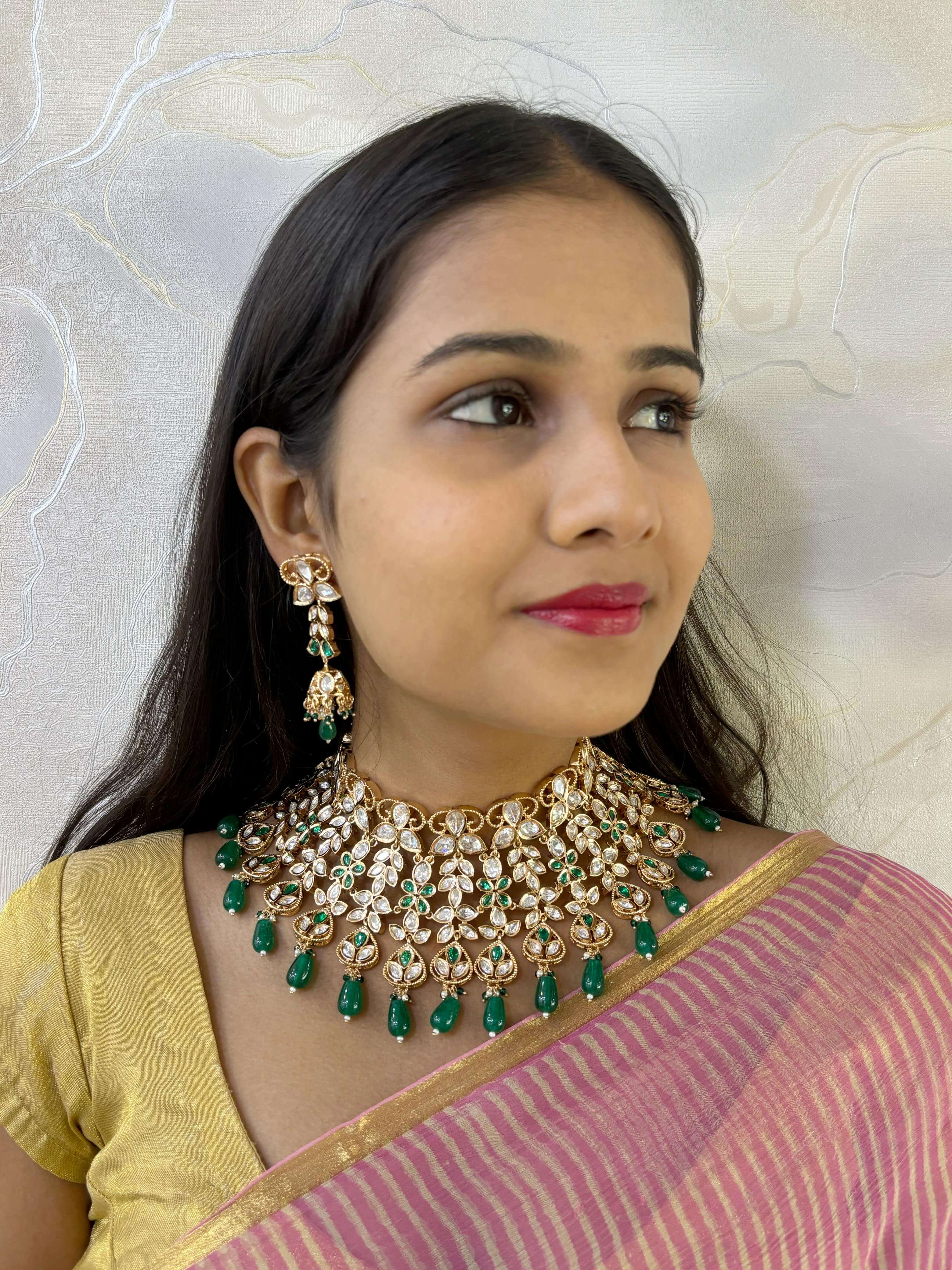 Green Choker Set With Saree Lehenga Choker Necklace In Green