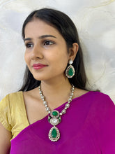Sasha Antique Green Victorian Jewellery Necklace Set | Moissanite Polki Jewellery with green doublet stones.