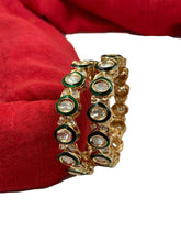 Traditional Artificial Unique Green Meenakari Polki Kada Bangles set