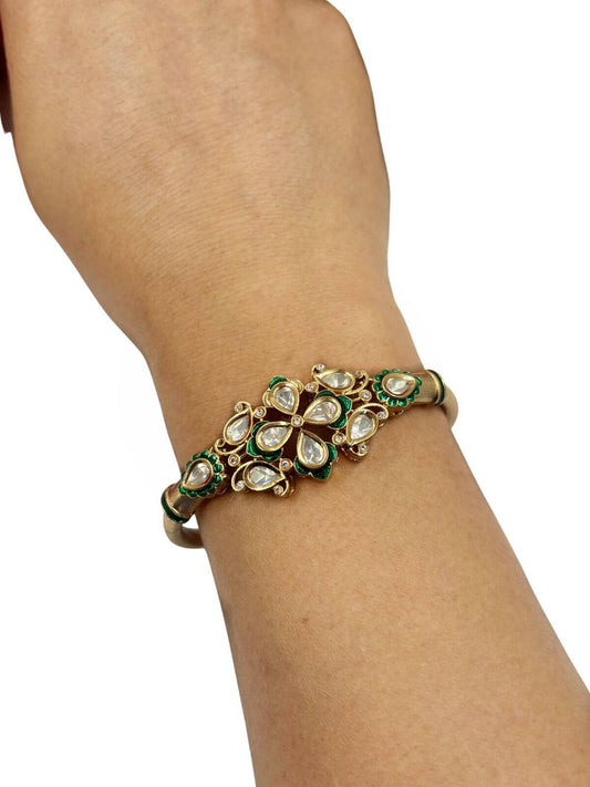 Traditional Openable Green Kundan Polki Kada Bracelet design for women online 