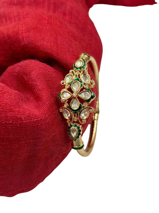 Traditional Openable Green Kundan Polki Kada Bracelet design for women online 