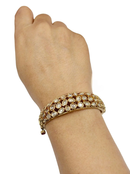  Rose Gold Finish Openable Uncut Kundan Polki Bracelet For Women online  