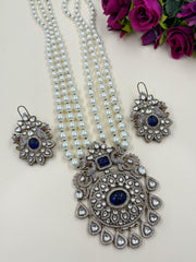Antique Victorian Polki Necklace Set With Layered Pearl Beads handcrafed for weddings and parties online