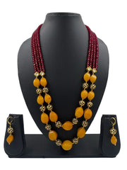 Designer Handcrafted Long Semi Precious Yellow Beads Necklace | Beaded Jewellery