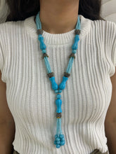 Designer Long Sky Blue Turquoise Beaded Jewellery Necklace Set with tassels For Women online