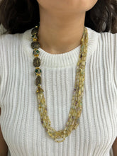 Semi Precious Long Layered Fluoride Gemstone Beaded Jewellery Set online handcrafted for sarees and traditional attire.