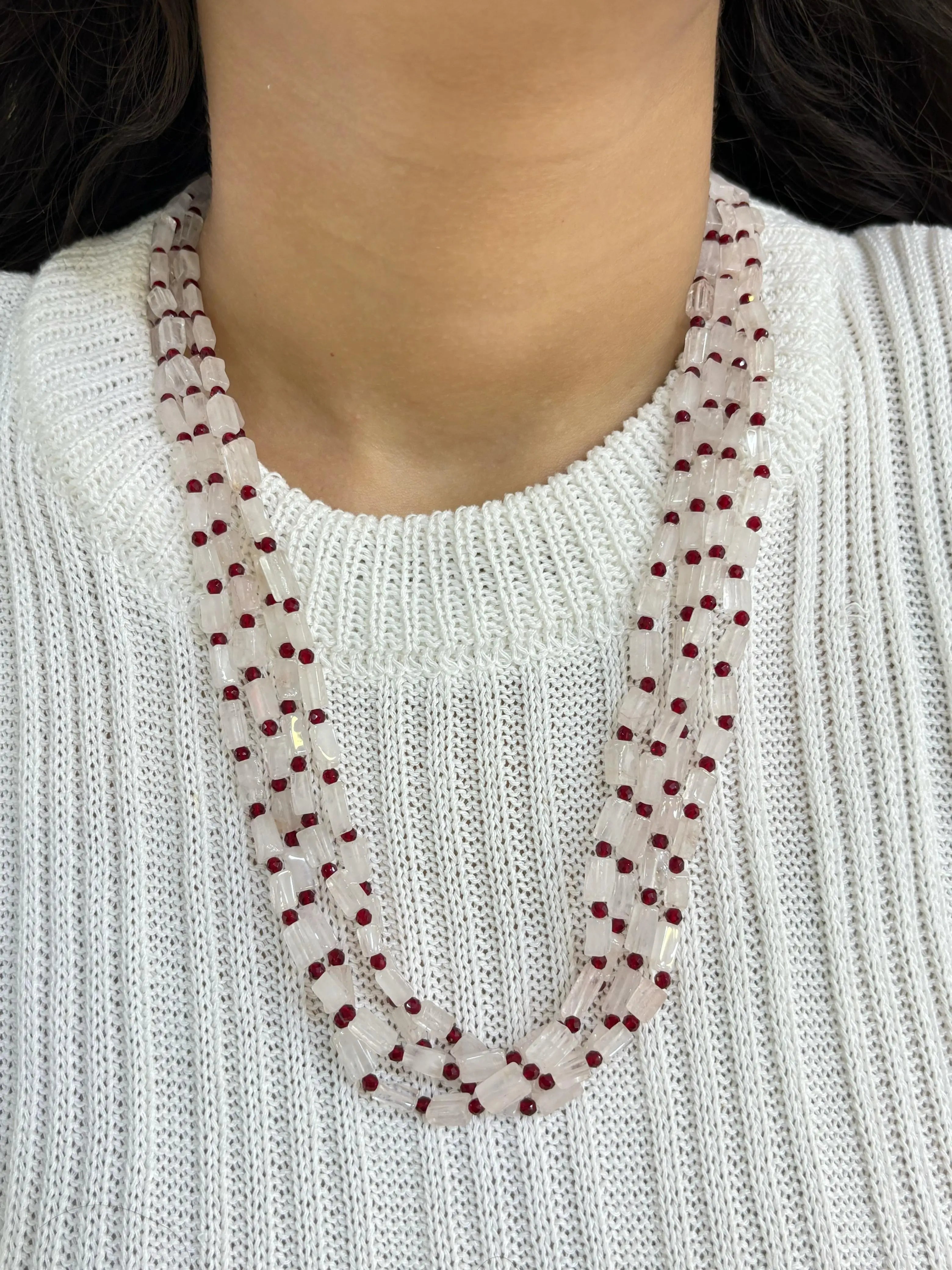 Semi Precious Gemstone Layered Rose Quartz Beaded Necklace Set online