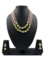 Elegant Multi Layered Tanjore And Rose Quartz Beaded Jewellery Set for Indian and Western wear