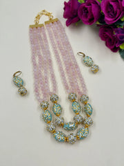 Elegant Multi Layered Tanjore And Rose Quartz Beaded Jewellery Set for Indian and Western wear