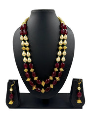 Contemporary Semi Precious Long Shell Pearls And Gemstone Red Beads Necklace