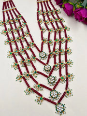 Designer Long Five Layered Beads Kundan Ranihaar Necklace