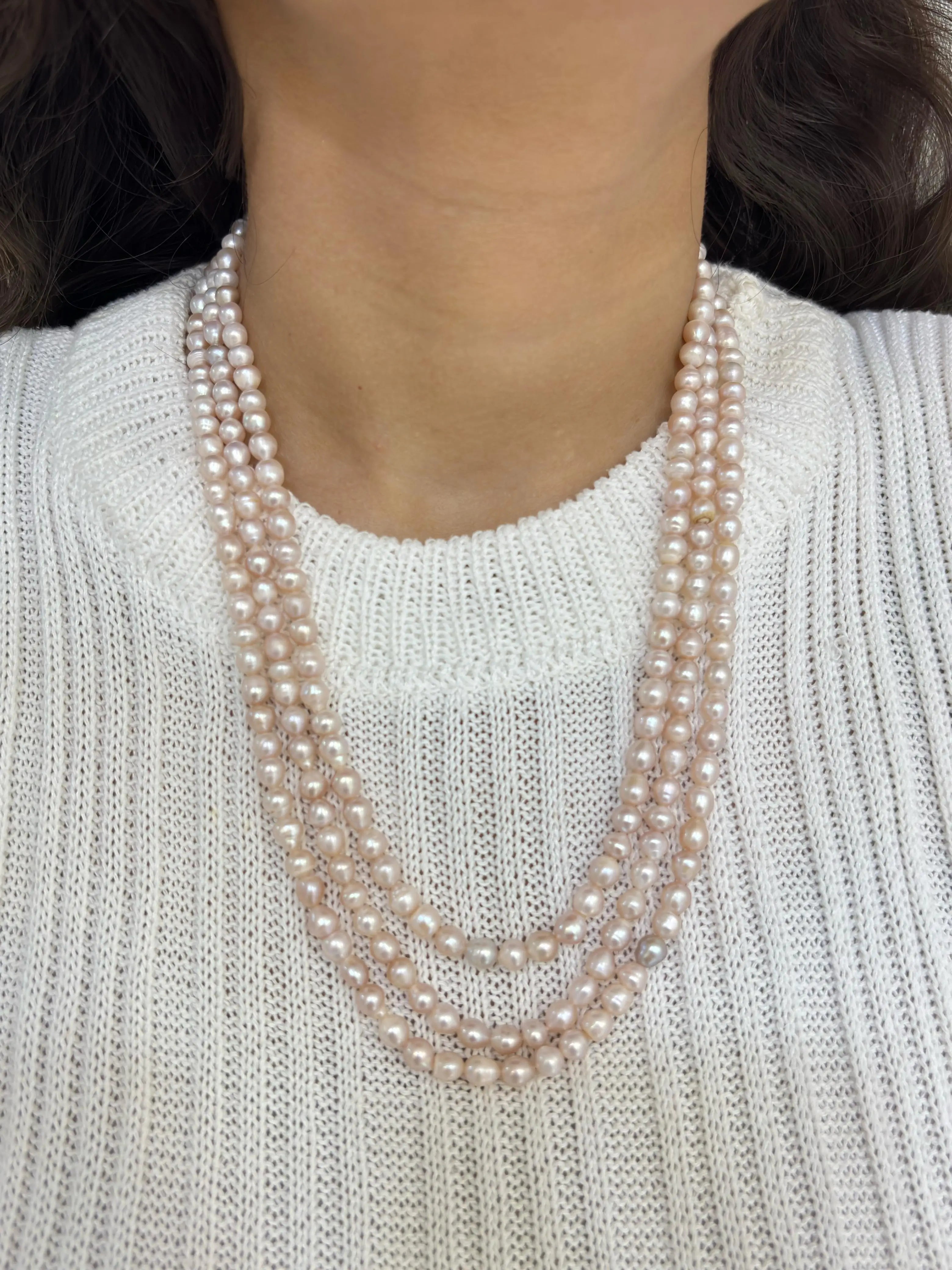 Natural Triple Layered Rose Pink Freshwater Pearls Beaded Necklace online for women