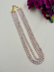 Natural Triple Layered Rose Pink Freshwater Pearls Beaded Necklace online for women