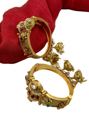 Navika Traditional Artificial Indian Antique Gold Bangles Set with Jhumkas at bottom.