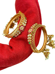 Swarnika Gold Plated Antique Gold Kada Bangles With Jhumka online for women