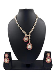Viviana Rose Gold Finish Modern Look Ruby Pink Party Wear Polki Necklace Set for Indian and western wear