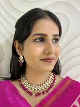 Designer Party Wear Polki Kundan Jewellery Necklace Set with red beads drops