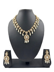 Anisha Rose Gold Finish Polki Kundan Jewellery Necklace Set with pearl Beads Drops
