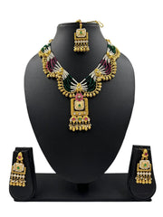 Unique Artificial Lightweight Antique Gold Necklace Set With Tikka