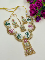Unique Artificial Lightweight Antique Gold Necklace Set With Tikka