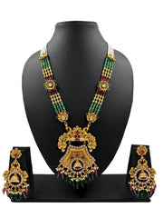 Traditional Women's Long Antique Golden Pendant Necklace Set
