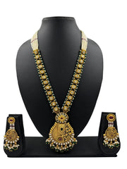 Traditional Women Long Antique Golden Kundan Necklace Set for women