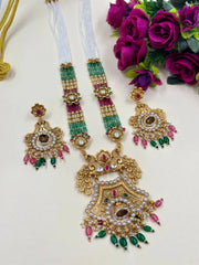 Traditional Women's Long Antique Golden Pendant Necklace Set