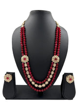 Womens Designer Jade Stones Beaded Necklace Set With Side Kundan Brooches - Festive And Wedding Wear
