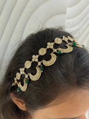 Designer Polki Kundan Bridal Sheeshpatti Sheeshphool For Weddings with green stones