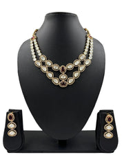 Renee Rose Gold Finish Modern Look Double Strand Kundan Polki Necklace Set for Indian And western Wear