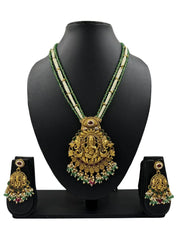 South Indian Antique Long Lord Ganpati Temple Jewellery Necklace Set