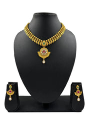Traditional Gold Plated Short Antique Gold Necklace Set