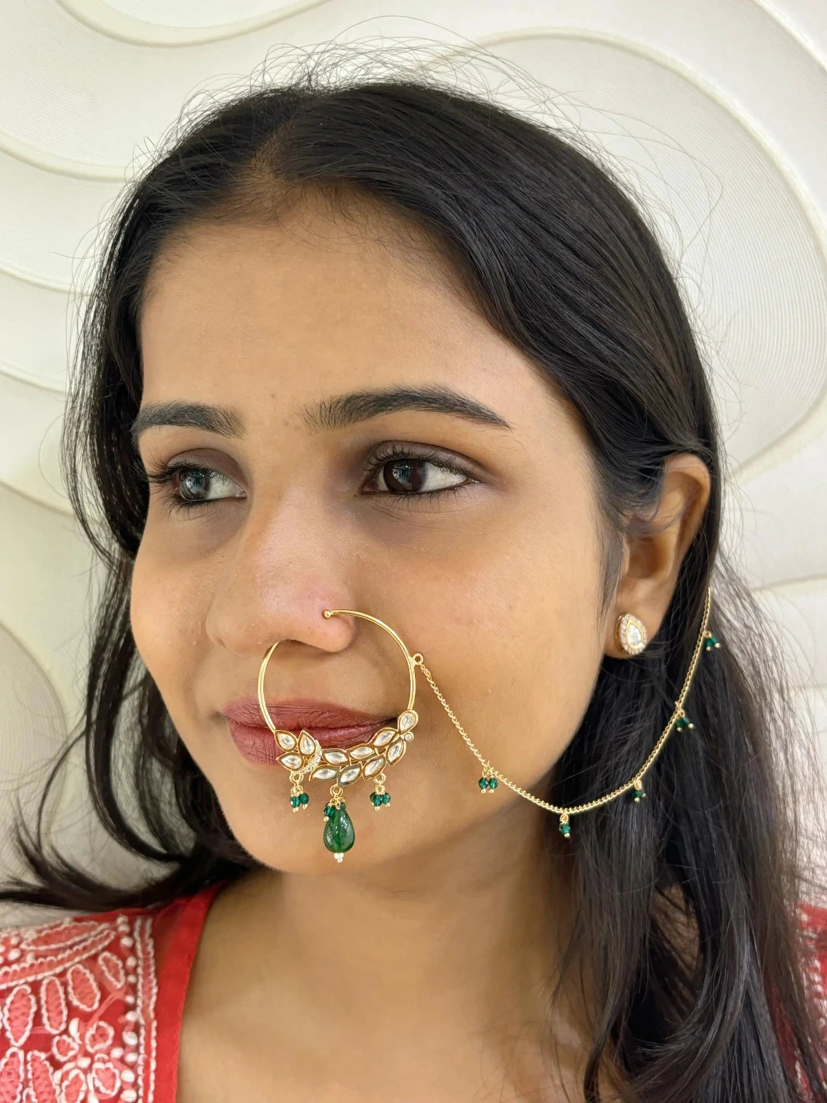 Traditional Bridal Green Polki Kundan Nathni Designs | Nose Ring Designs