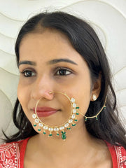 Traditional Designer Oversize Bridal Green Kundan Nose Ring | Nathni | Nath