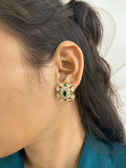 Weight Less Rose Gold Polish Ad And Polki Green Stud Earrings For Women online