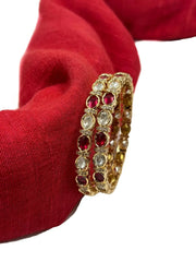 Beautiful Rose Gold Polish Thin Ruby Kundan Bangles for women online