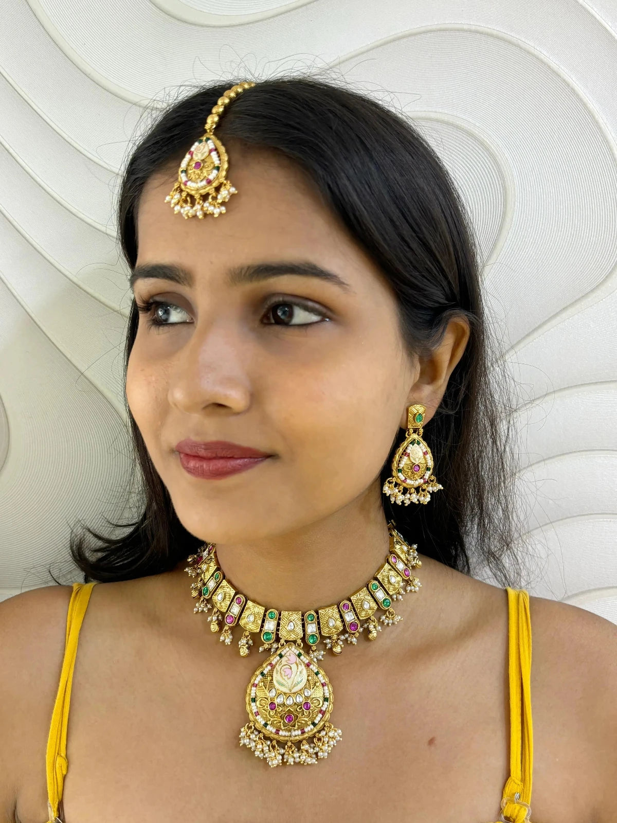 Buy Designer Artificial Antique Golden Necklace Set For Weddings