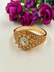 Traditional Gheru Polish Broad Kundan Bracelet For Women